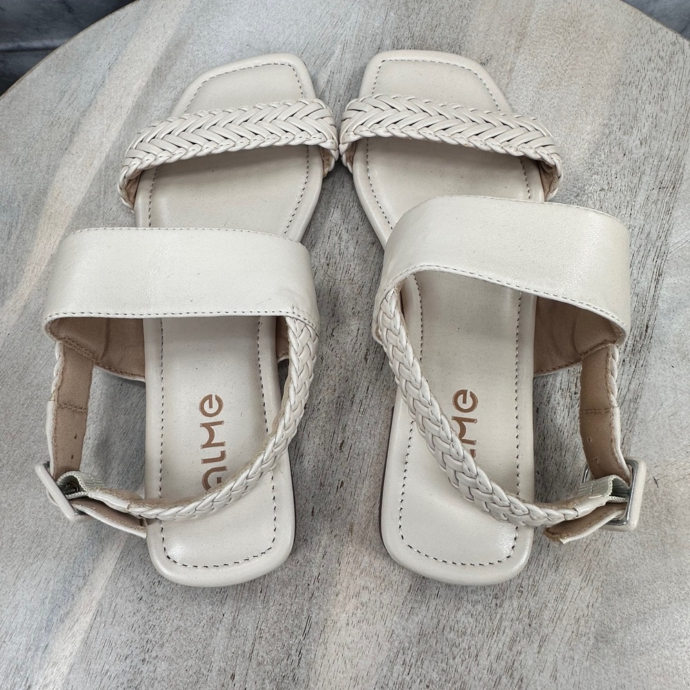 Alme Womens EU 40 9.5 US Cream Braided Slingback Sandals Square Toe Flats Brazil